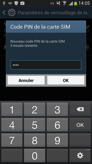 Saisissez votre Nouveau code PIN de la carte SIM et sélectionnez OK