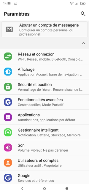 Sélectionnez Sécurité et position