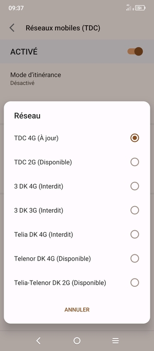 Sélectionnez un opérateur réseau dans la liste