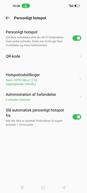 Din telefon er nu sat op til brug som modem