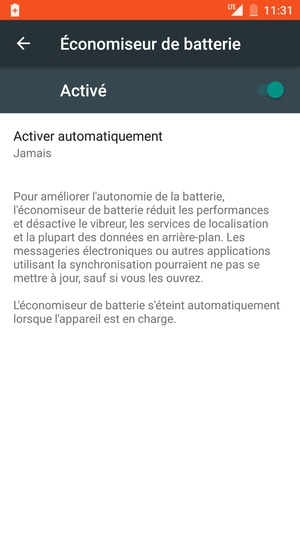 Activer le Économiseur de batterie