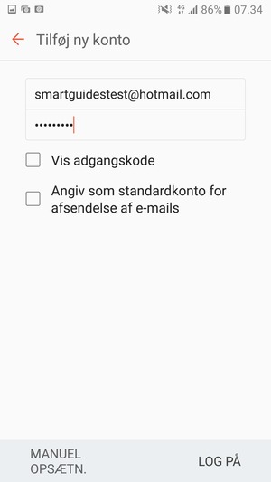 Indtast din Hotmail adresse og vælg LOG PÅ