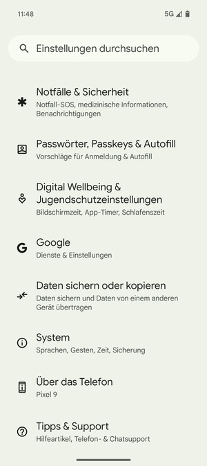 Scrollen Sie und wählen Sie System