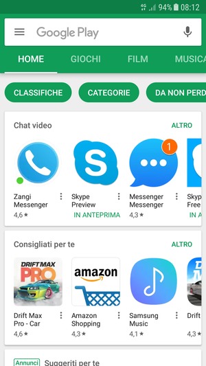 Seleziona la barra di ricerca