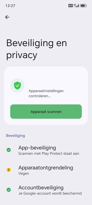 Om uw schermvergrendeling te activeren, ga naar het Beveiliging en privacy-menu en selecteer Apparaatontgrendeling