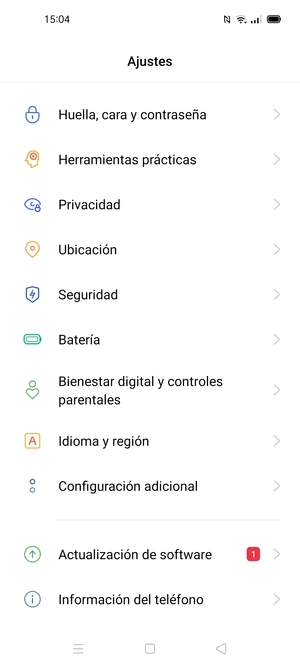 Desplácese y seleccione Seguridad