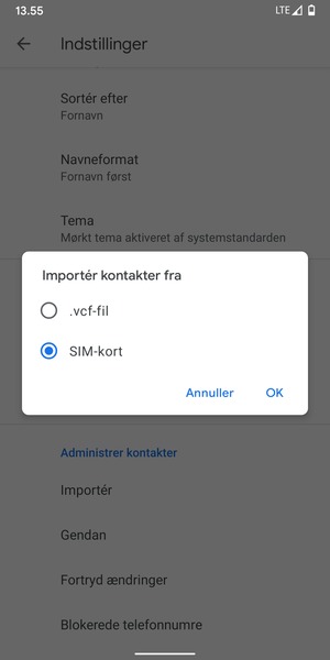 Vælg SIM-kort og OK