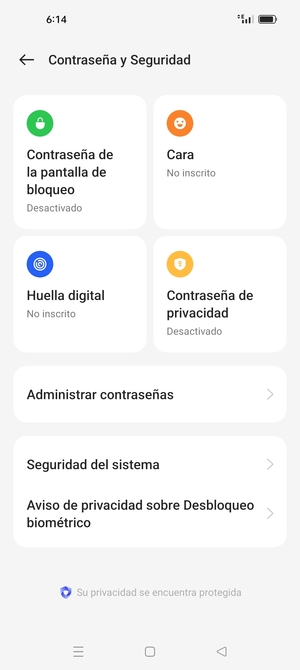 Seleccione Seguridad del sistema