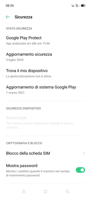 Scorri e seleziona Blocco della scheda SIM