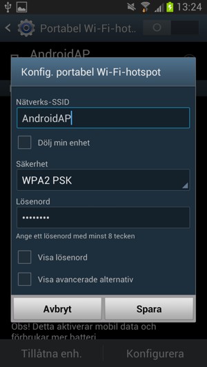 Ange ett lösenord bestående av minst  8  tecken och välj  Spara