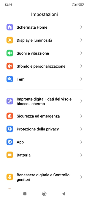 Scorri e seleziona Impronte digitali, dati del viso e blocco schermo