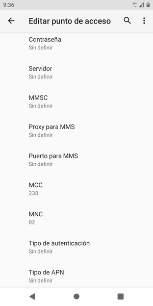 Desplácese hacia abajo e introduzca la información de Internet