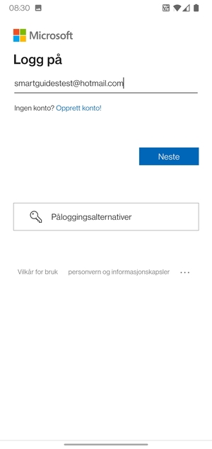 Skriv inn e-postadresse og velg Neste