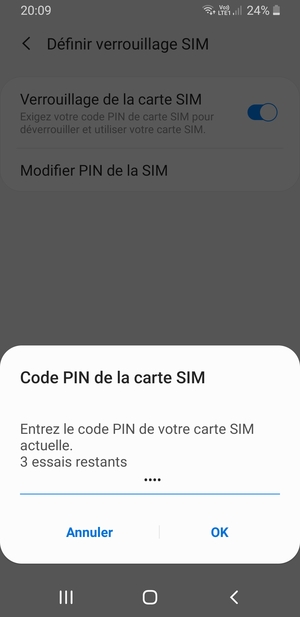 Saisissez votre Code PIN de la carte SIM actuelle et sélectionnez OK