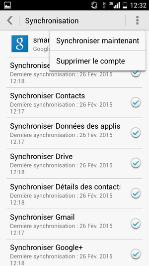 Sélectionnez le bouton du Menu puis Synchroniser maintenant