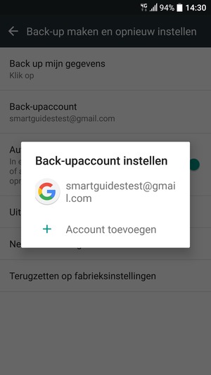 Selecteer uw back-up-account