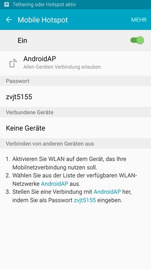 Ihr Handy ist jetzt für die Verwendung als Modem eingerichtet