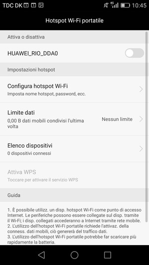 Seleziona Configura hotspot Wi-Fi