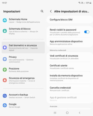 Seleziona Configura blocco SIM