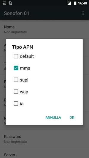 Spunta la casella di controllo mms e seleziona OK