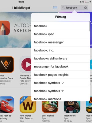 Ange app-namnet och välj Sök