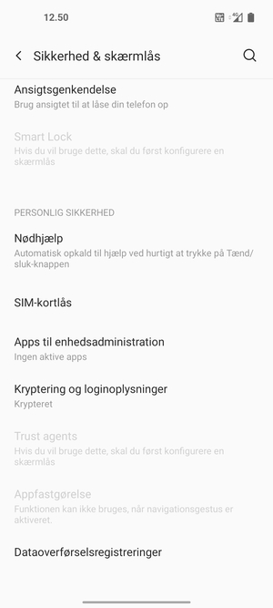 Scroll til og vælg SIM-kortlås