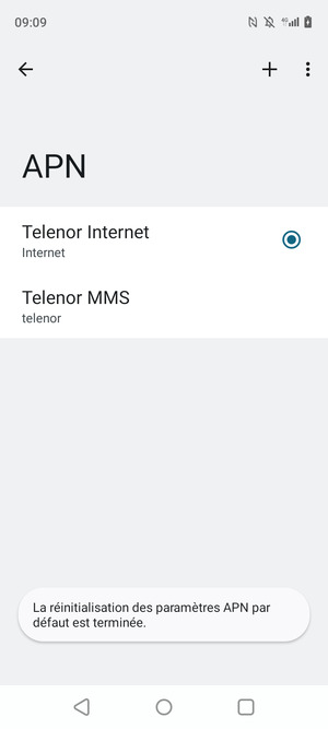 Votre téléphone va être réinitialisé avec les paramètres Internet et MMS par défaut