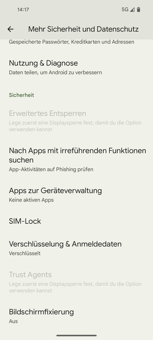 Scrollen Sie und wählen Sie SIM-Lock