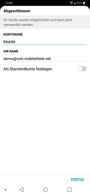 Geben Sie Ihrem Konto einen Namen und geben Sie Ihren Namen ein. Wählen Sie FERTIG
