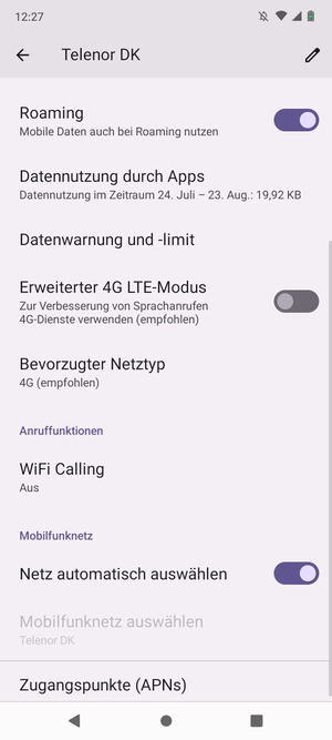 Schalten Sie Roaming an oder aus