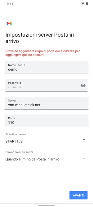 Seleziona Tipo di sicurezza