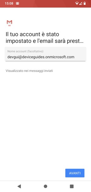 Scegli un nome per il tuo account e seleziona AVANTI