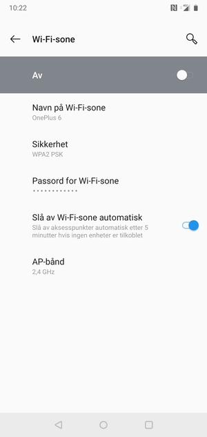 Velg Passord for Wi-Fi-sone