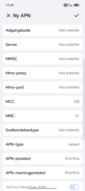 Scroll ned og indtast MMS-oplysninger