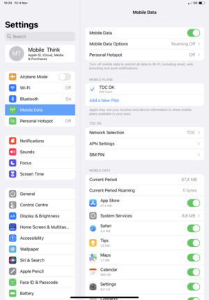 Select Mobile Data and Mobile Data Options