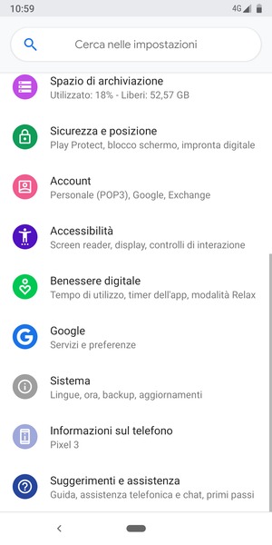 Torna al menu Impostazioni e seleziona Account