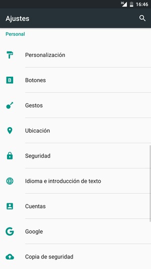 Desplácese y seleccione Copia de seguridad