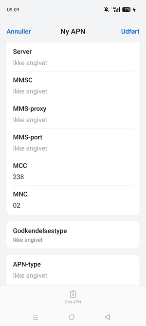 Scroll ned og indtast internet-oplysninger