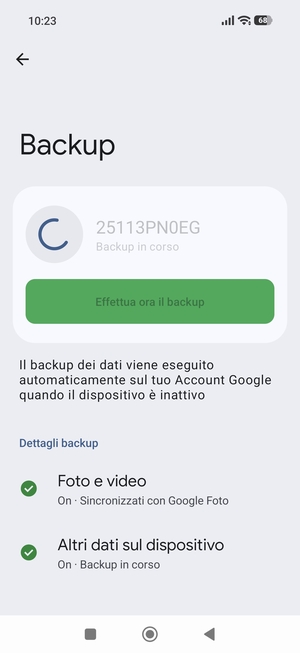 Attendi il completamento del backup