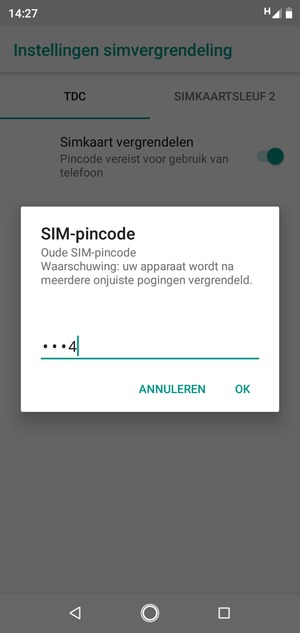 Voer uw Oude SIM pincode in en selecteer OK