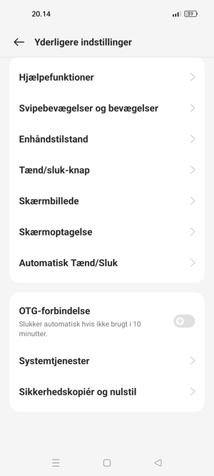 Scroll til og vælg Sikkerhedskopiér og nulstil