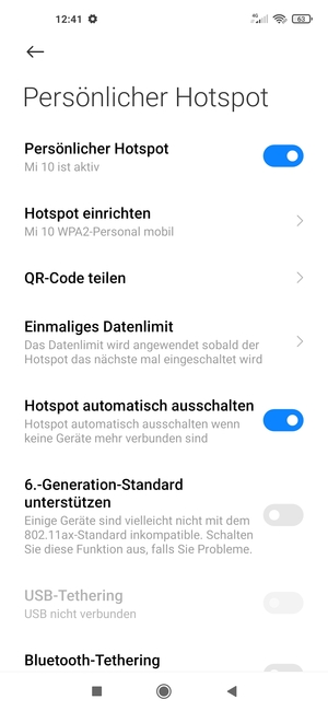 Ihr Handy ist jetzt für die Verwendung als Modem eingerichtet