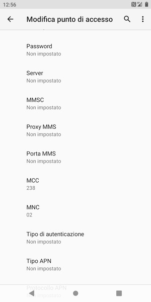 Scorri verso il basso e inserisci le informazioni degli MMS