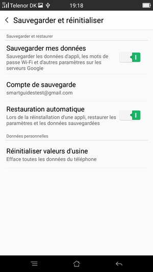Sélectionnez Compte de sauvegarde