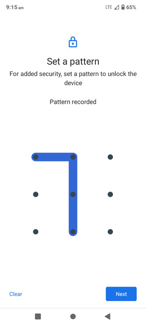 Draw an unlock pattern and select Next