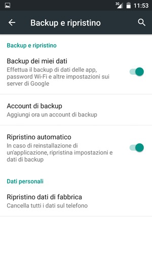 Seleziona Account di backup