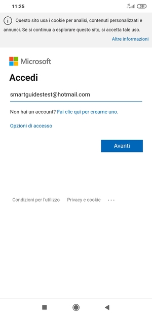 Inserisci il tuo indirizzo Hotmail e seleziona Avanti