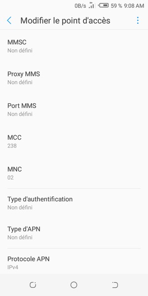 Faites défiler vers le bas et saisissez les informations Internet