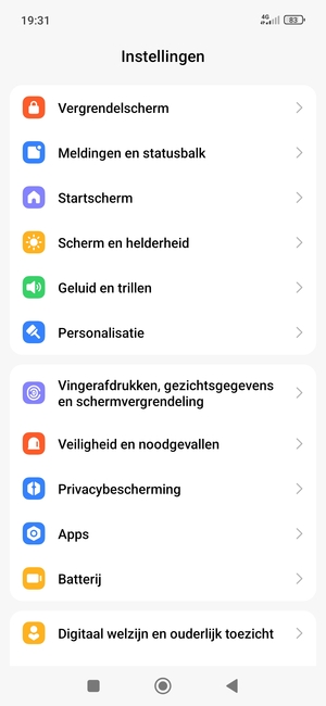 Scroll naar en selecteer Vingerafdrukken, gezichtsgegevens en schermvergrendeling