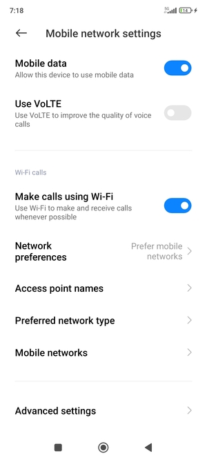 Scroll to and select Advanced settings